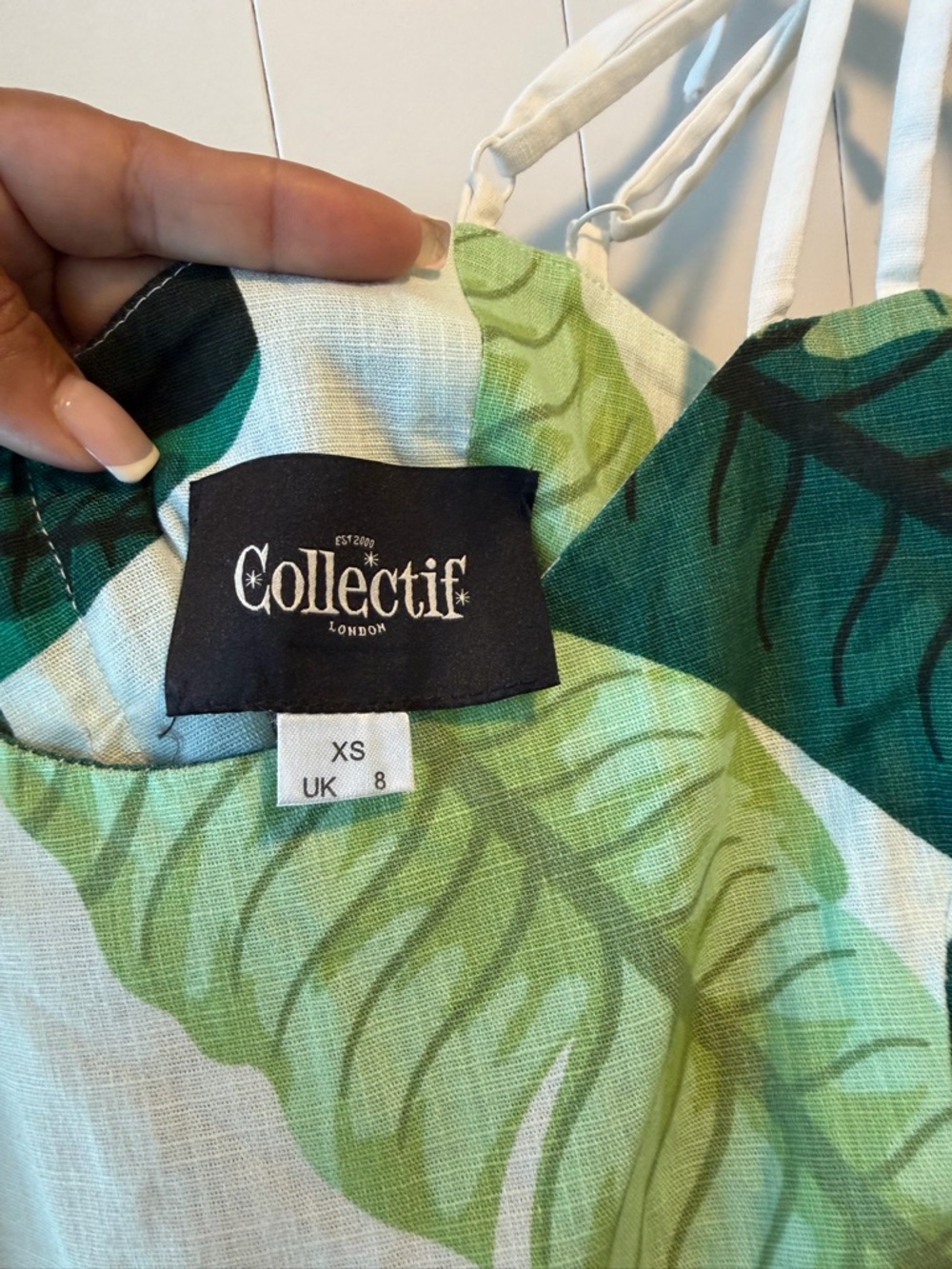 065 Collectif Green Leaf Tie-Strap Sundress Small, 1950s inspired SZ XS - Picture 7 of 7